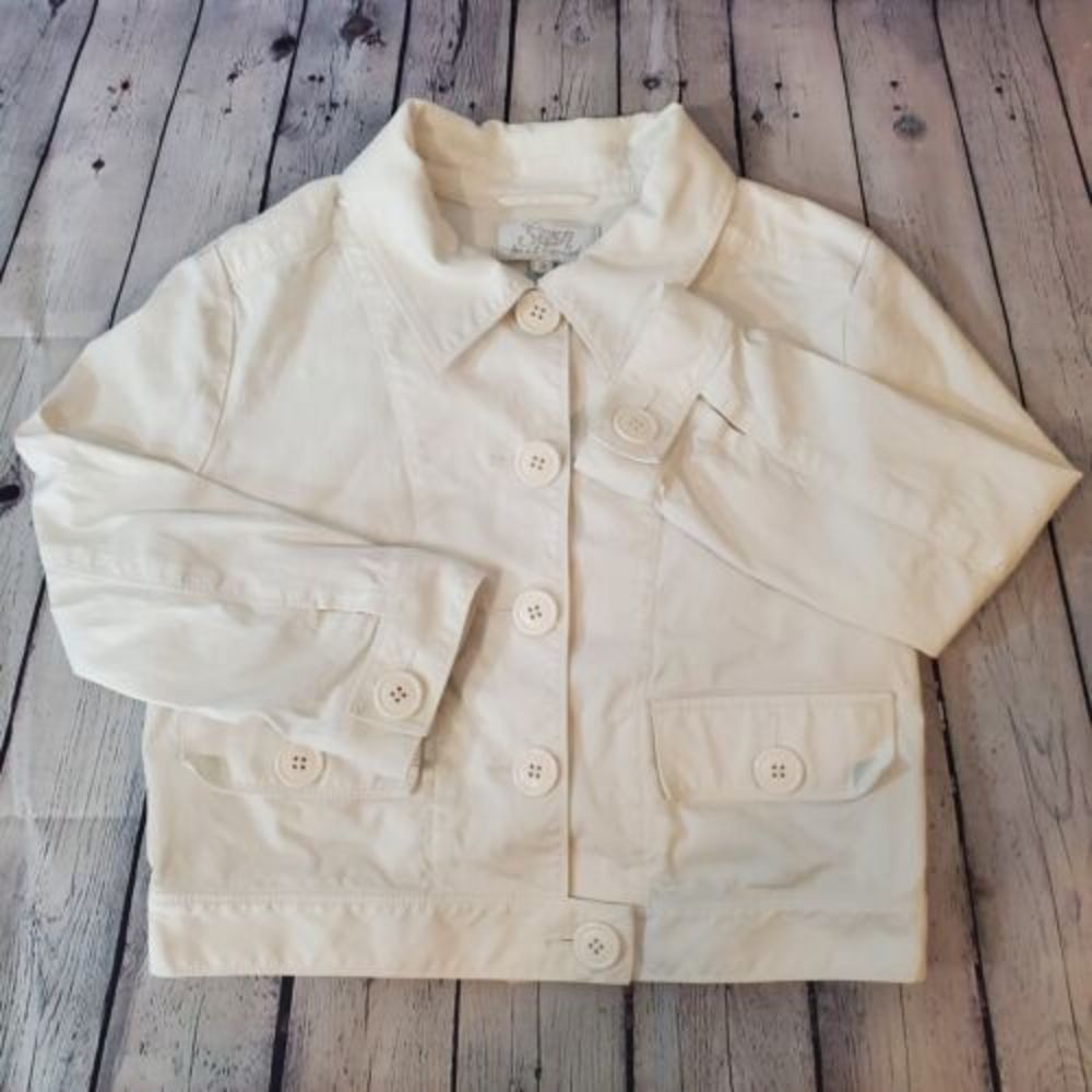 7 For All‎ Mankind Small White Jacket Button Up Long Sleeve Cropped Flawed